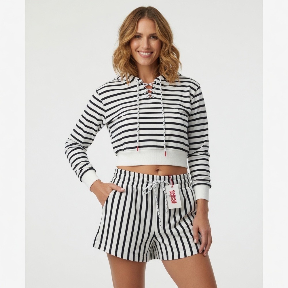 Solid & Striped Jolie Short & Cropped Hoodie Set Navy White XS SP23-2059FTY-MVP